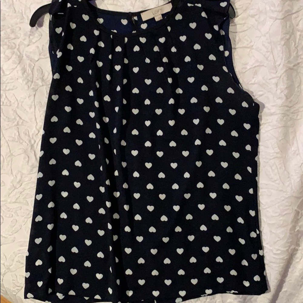 Ann Taylor Loft Navy heart flutter sleeve blouse